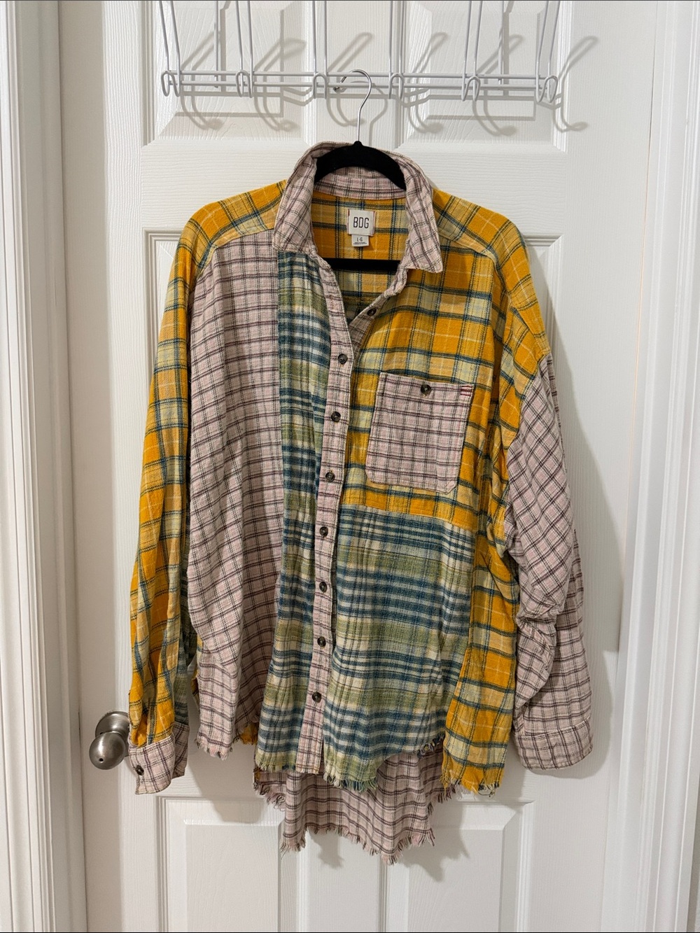 BDG 100% Cotton Mixed Plaid Flannel Shirt in Yellow, Green & Tan